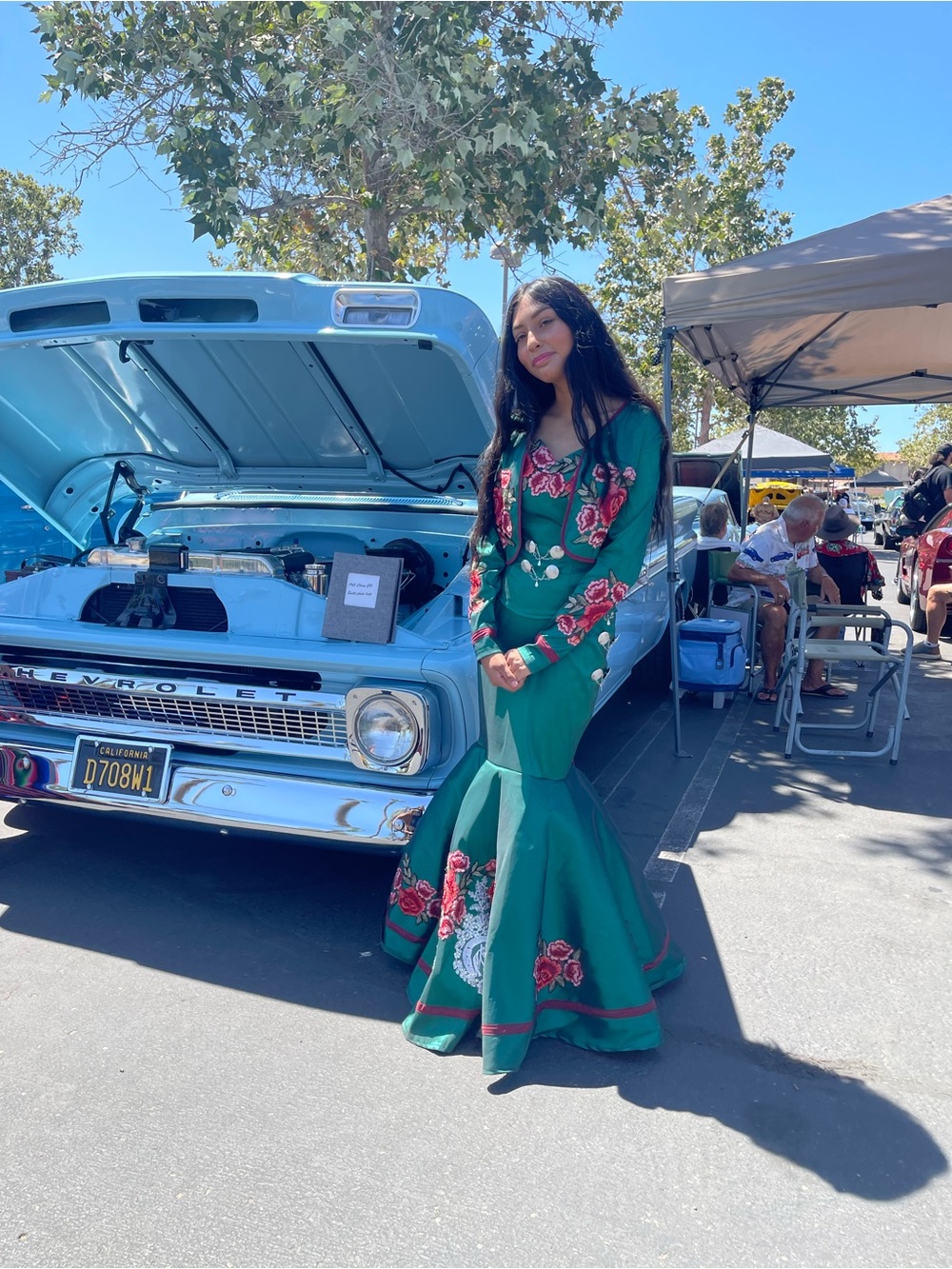 Elegant Green Floral Mermaid Dress - Long Sleeve